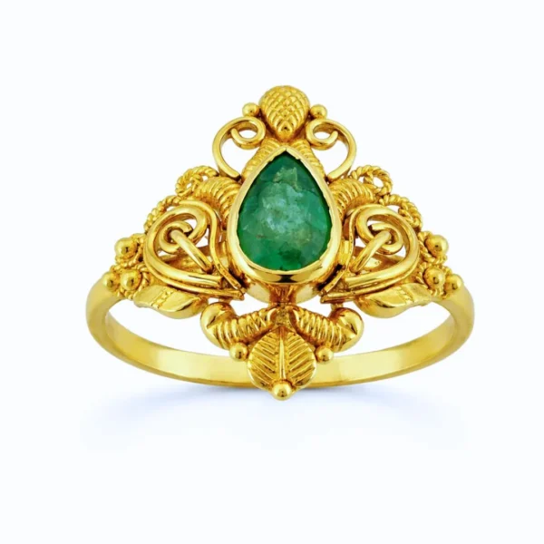 Sha Jewellers 22k Gold Ring with Large Pear-Shaped Emerald | Teardrop Cut Statement Jewelry
