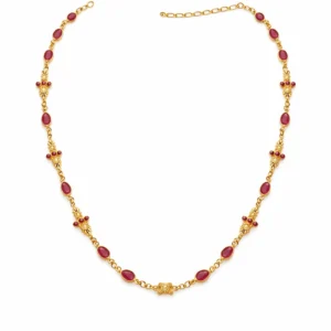 Sha Jewellers Handmade 22k Gold Oval Ruby Chain with large rubies alternating with clusters of three tiny rubies | Rhythmic Series Design Necklace
