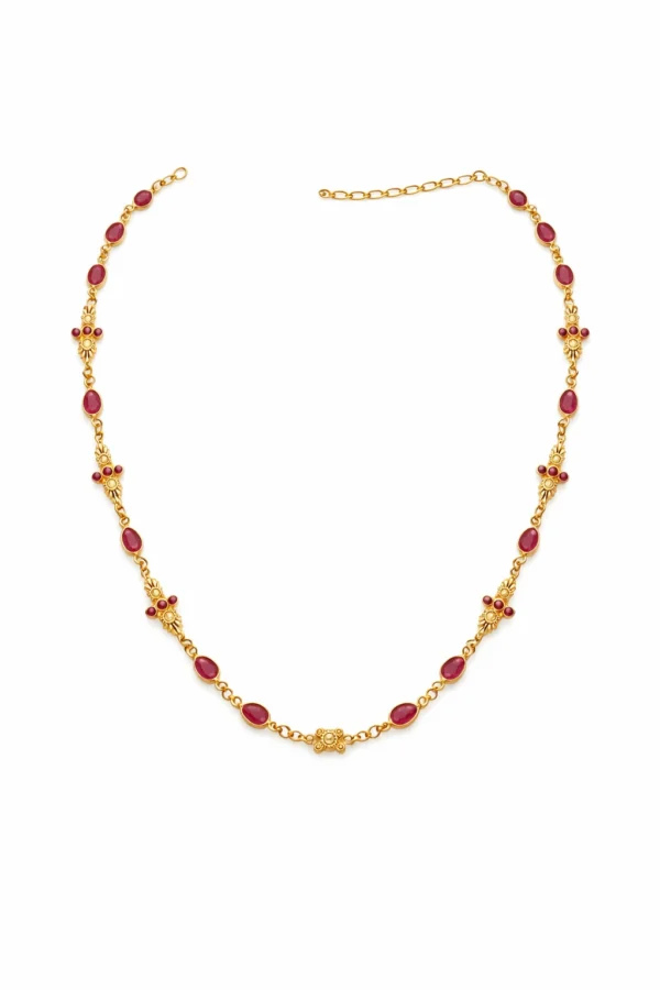 Sha Jewellers Handmade 22k Gold Oval Ruby Chain with large rubies alternating with clusters of three tiny rubies | Rhythmic Series Design Necklace