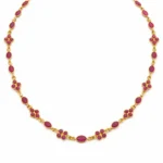Sha Jewellers Handmade 22k Gold Ruby Chain with large oval rubies alternating with clusters of four tiny rubies | Rhythmic Series Design Necklace