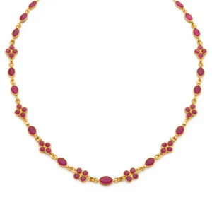 Sha Jewellers Handmade 22k Gold Ruby Chain with large oval rubies alternating with clusters of four tiny rubies | Rhythmic Series Design Necklace