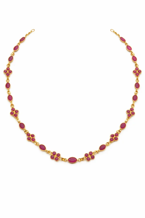 Sha Jewellers Handmade 22k Gold Ruby Chain with large oval rubies alternating with clusters of four tiny rubies | Rhythmic Series Design Necklace