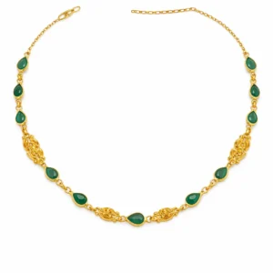 Sha Jewellers Handmade 22k Gold Pear Shape Emerald Chain with bold natural gemstones | Teardrop Emerald Necklace