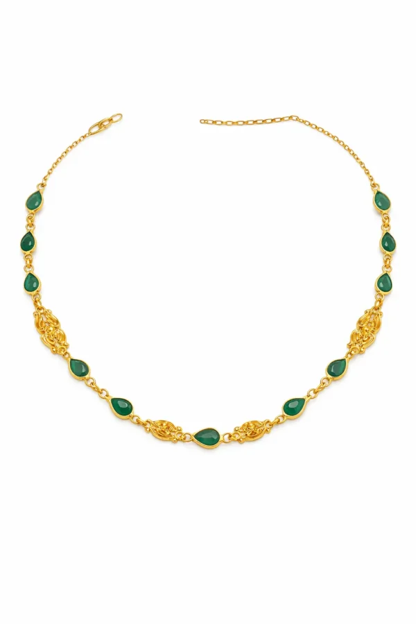 Sha Jewellers Handmade 22k Gold Pear Shape Emerald Chain with bold natural gemstones | Teardrop Emerald Necklace