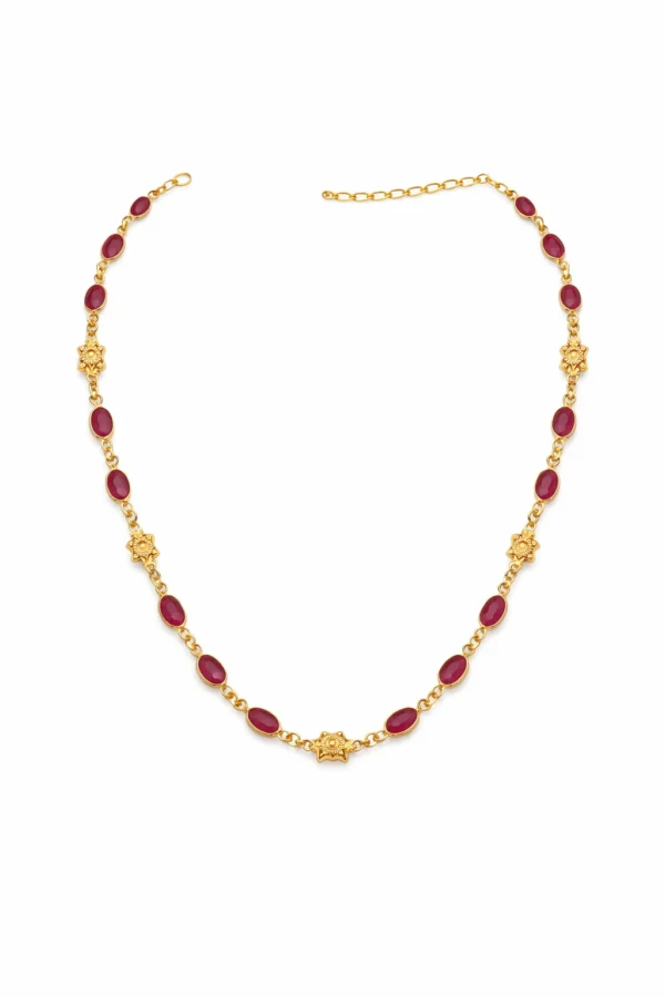 Sha Jewellers Handmade 22k Gold Ruby Chain with alternating gold ball accents | Rhythmic Ruby Ball Necklace