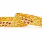 Sha Jewellers 916 Studded 22k Gold Bangles Set of 2 featuring intricate leaf design motifs arranged in rhythmic series pattern