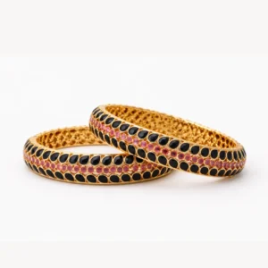 Sha Jewellers 916 Studded 22k Gold Bangles Set of 2 featuring oval blue sapphires on both sides with central line of rubies