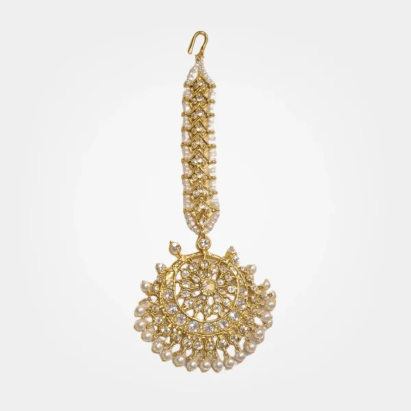 Pearl CZ Maang Teeka | South Sea Pearl Forehead Jewelry | Traditional Indian Bridal Headpiece | Sha Jewellers Hyderabad