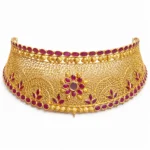 Shah Jewellers 22k Gold Antique Floral Choker featuring ruby-pink accents and delicate petal border design in hallmarked gold