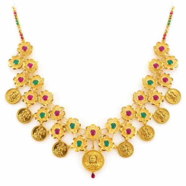 Shah Jewellers 22k Gold Handcrafted Celestial Bloom Archway Necklace featuring graceful arch design with intricate floral motifs