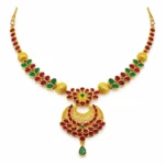 Shah Jewellers 22k Gold Royal Emerald & Ruby Crescent Necklace with multi-stone floral chain design