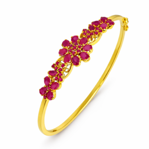Shah Jewellers 22k Gold Floral Design Ruby Bracelet featuring vibrant rubies arranged in intricate flower motifs