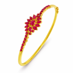 Shah Jewellers 22k Gold Bracelet featuring large vibrant rubies arranged in intricate floral pattern design
