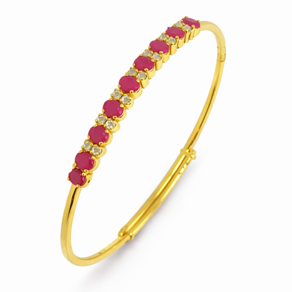 Shah Jewellers 22k Gold Studded Bracelet featuring vibrant rubies and rustic uncut polki diamonds in single band design