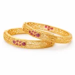 Shah Jewellers 916 Studded 22k Gold Bangles Set of 2 featuring repeating pattern of four small rubies followed by two large rubies