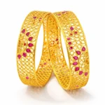 Shah Jewellers 916 Studded 22k Gold Broad Bangles Set of 2 featuring vibrant rubies in lotus design series pattern