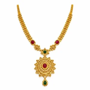 Shah Jewellers 22k Gold-Plated Sunburst Pendant Necklace with ruby red and emerald green accents