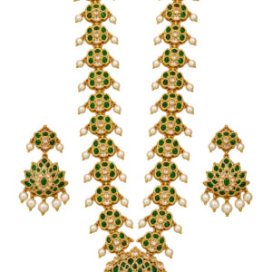 Antique finish emerald green Polki Kundan long jewellery set costume jewellery – Sha Jewellers
