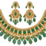 Antique gold green emerald and clear Kundan necklace set with matching earrings – Sha Jewellers