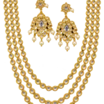 Antique gold clear Kundan 3-layer step necklace set with earrings – Sha Jewellers