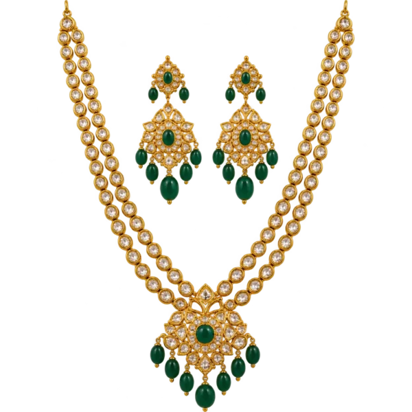 Hyderabadi Haar Kundan Necklace with Polki & Emeralds | Costume Jewellery | Sha Jewellers Hyderabad